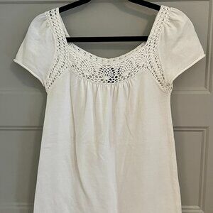 Eddie Bauer Cream Knit Short Sleeve Top with Crochet Trip size XS